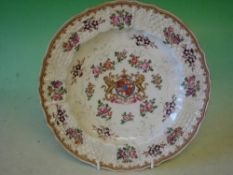 French Porcelain A Samson Chinese export style armorial plate. Raised enamel and painted in