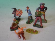 Hausser Elastolin Five various cowboy and Indian figures, One damaged, together with a Leyda cowboy