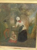 After Morland Washer woman by a cottage door with children. Bears erroneous signature and date 1840.