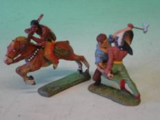 Hausser Elastolin A 120mm Indian figure riding a horse with rifle and an Indian and cowboy