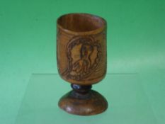 Scandinavian Art A treen goblet with naïve carved fern and lady within a heart. 4 ¼" high