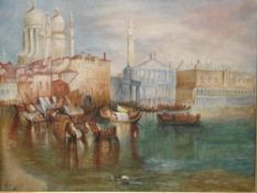 English School Venetian scene. Signed initials "AC" and dated '15. Oil on canvas 16"x20"