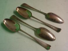 A Set of Four Silver Dessert Spoons London 1768-69. 8 ¼" long. 7ozs 12dwts.