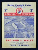 1937 RFU 50th Rugby Championship – England Grand Slam. 1937 England v Wales rugby programme - played
