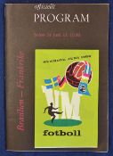 1958 World Cup Semi-Final match programme Brazil v France 24 June 1958 in Stockholm, programme in