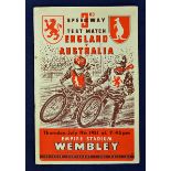 1951 England v Australia Speedway Programme – 3rd Test at Wembley Empire Stadium on Thursday 19th