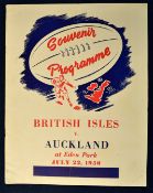 1950 British (Lions) Isles v Auckland rugby programme - played at Eden Park Auckland on July 22 -