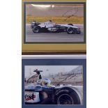 Signed David Coulthard and Alex Wurz Formula One racing photographs depicting McLaren racing 2003