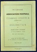 1945 War Time International football programme Combined Services XI (Germany) v England (FA XI) at