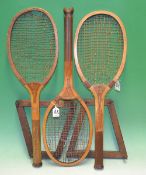 Baxendale & Co Ltd Manchester “Success” wooden fishtail tennis racket fitted with double centre