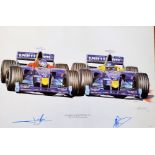 Signed Jean Alesi and Pedro Diniz Ltd edition Formula One racing print titled ‘Red Bull Sauber