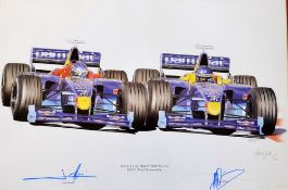 Signed Jean Alesi and Pedro Diniz Ltd edition Formula One racing print titled ‘Red Bull Sauber