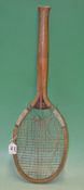 Rare “The Conqueror” fantail wooden patent tennis racket - fitted with patent vertical inlaid