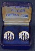 Pair of West Bromwich Albion cuff-links with enamel blue and white facings, complete in original box