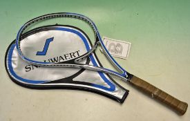 Fine and unused Snauwaert Ergonom graphite tennis racket c. 1983 in its original plastic head cover,