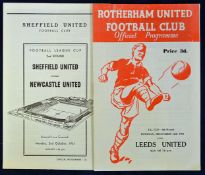 1961/1962 F.L. Cup match football programmes Rotherham United v Leeds Utd, Tuesday 12 December 1961,
