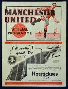 Pre-War football programme Manchester United v Bolton Wanderers 1938/1939 dated 31 August 1938