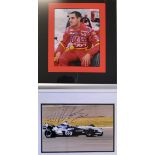 Signed Juan Pablo Montoya Formula One racing photographs in BMW Williams racing action shot and