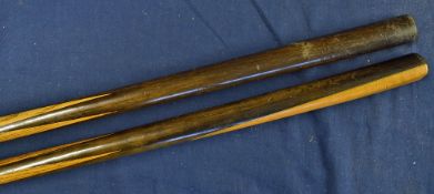 2x one piece snooker cues both weighing 17oz, both without tips, but complete with the original