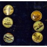 Edwardian Sporting Dress Studs – set of six yellow metal individual dress shirt studs with printed