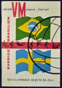 1958 World Cup Final match programme Brazil v Sweden 29 June 1958 in Stockholm, programme in very