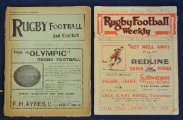 3x 1911 “Rugby Football and Cricket” magazines to include the first issue No1 Vol.1 dated