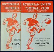 Rotherham United football programmes FL Cup 1960/61 v Portsmouth and v Bristol Rovers (2)