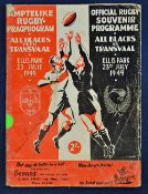 Signed 1949 New Zealand v Transvaal rugby programme signed by Hannes Brewis a Springbok fly half,