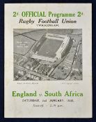 3rd South Africa Springbok Rugby Tour to Northern Hemisphere. Scarce 1932 England v South Africa