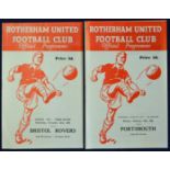 Football programmes Rotherham United v Bristol Rovers 60/61 and Rotherham Utd v Portsmouth 60/61
