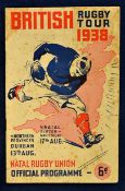 Rare 1938 British Lions Tour to South Africa rugby programme v Northern Provinces dated 13/08/