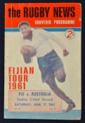 1961 Australia v Fiji international rugby programme - played on Saturday 17th of June at Sydney