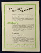1920s advertising flyer in German from George Schwarz, Stuttgart, detailing various “Omega” tennis