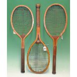 The Challenge wooden fish tail tennis racket, with retailers Albert Ward Athletic Outfitter Bolton