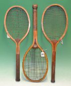 The Challenge wooden fish tail tennis racket, with retailers Albert Ward Athletic Outfitter Bolton