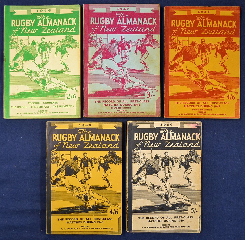 5x New Zealand Rugby Almanacks from 1946-1950 – “The Record of All First – Class Matches” each