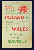 1936 Wales (Champions) v Ireland (Runners Up) rugby programme- played at Cardiff Arms Park on