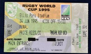 1995 Rugby World Cup final South Africa v New Zealand match ticket dated 24/06/1995 at Ellis Park,