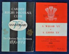 1955 Welsh XV v Lions XV rugby programme - 75th Welsh Rugby Union Anniversary played at Cardiff Arms