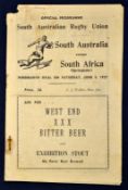 1937 South Australia v South Africa (Springboks) rugby programme - played at Hinder Marsh Oval on