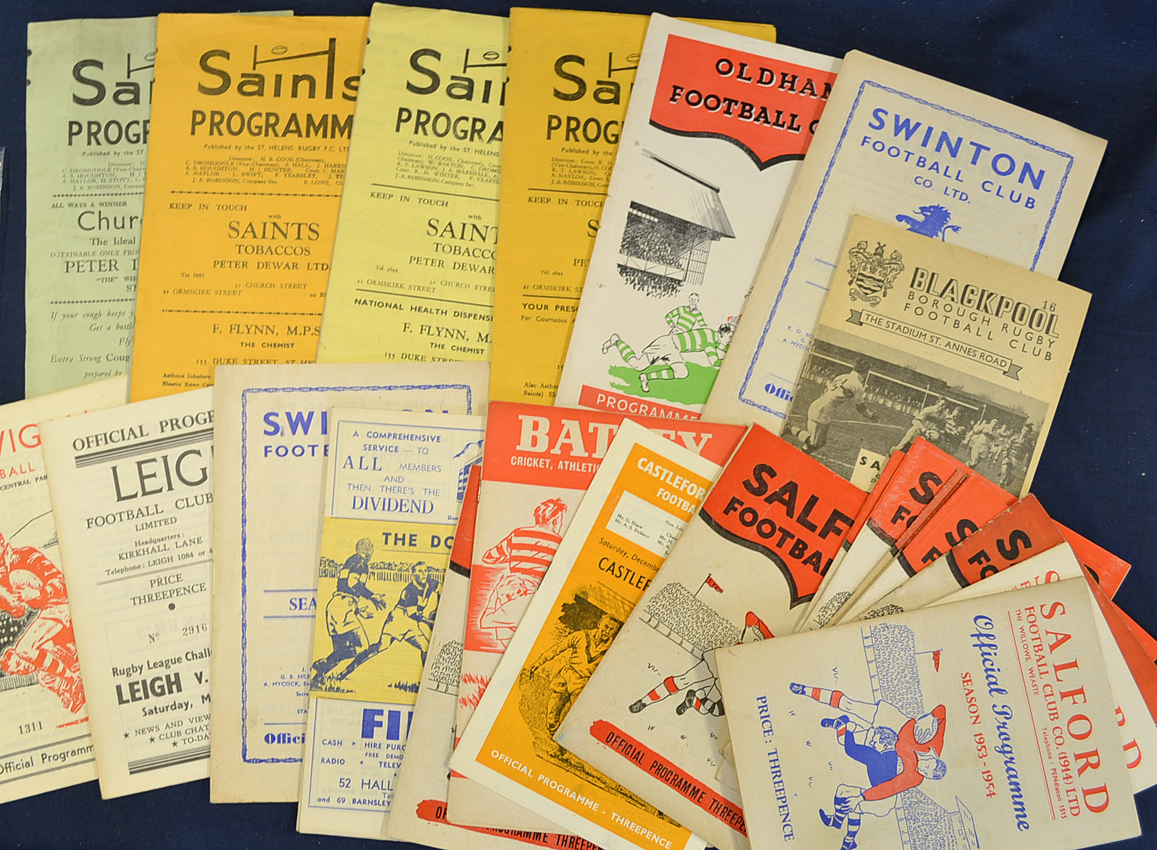 Salford Rugby League home and away programmes from 1950s onwards, mainly 1960s, generally in good