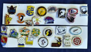 Selection of British Amateur rugby league pin badges including Aspatria Hornets, Army XIII, Barnsley