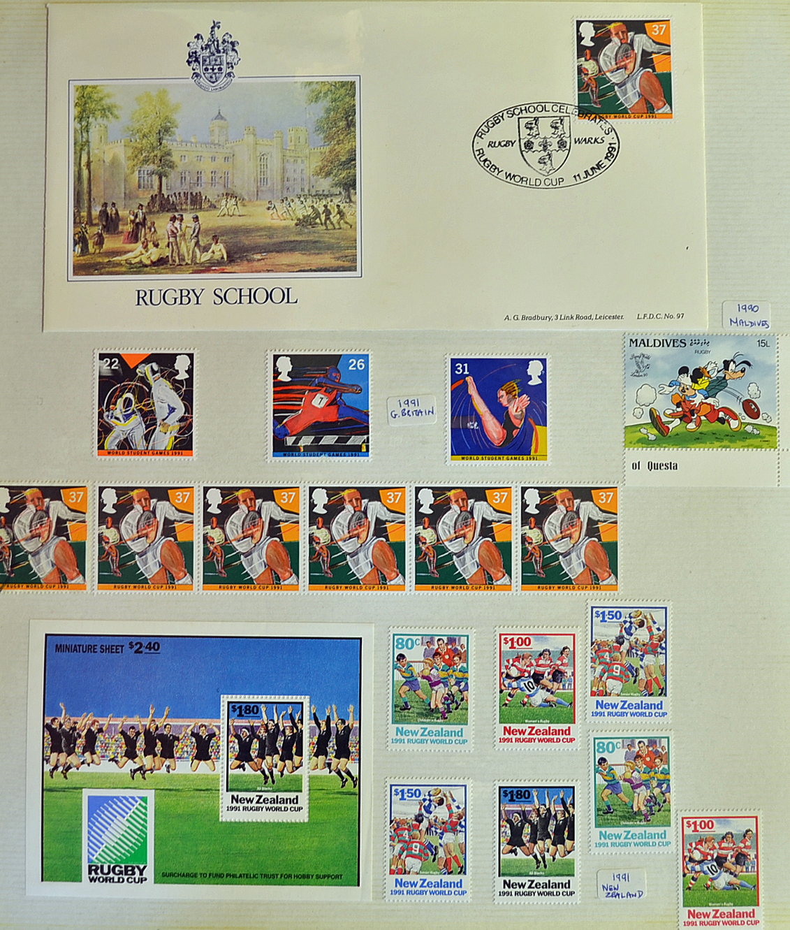 Extensive collection of 1944-2005 rugby related stamps and FDC’s within an album covering a huge - Image 6 of 8