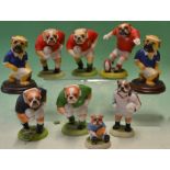 Collection of Robert Harrop Designs International Bulldog Rugby figures to incl 3 ltd editions