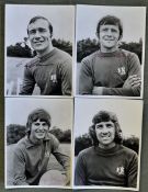 Chelsea black and white autographed player photos of Ron Harris, John Hollins, Paddy Mulligan and