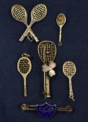 5x various white metal ladies tennis bar brooches and lucky charms/pendants to incl one stamped