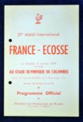 1958 France v Scotland rugby programme - played in Stade Colombes Paris - being Scotland 3rd