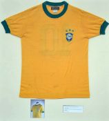 Extremely rare 1971 Pele match worn signed Brazil football shirt - a yellow Brazil international