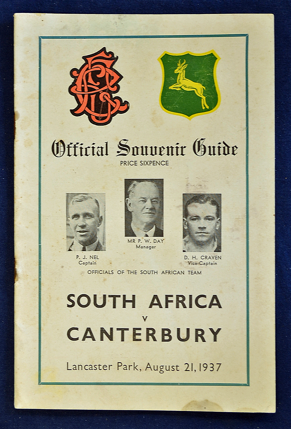1937 South Africa v Canterbury rugby programme - played at Lancaster Park Christchurch on August - Image 2 of 2