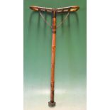 Early Bamboo/Whole Cane, brass and metal shooting stick – with matching folding seating stamped with
